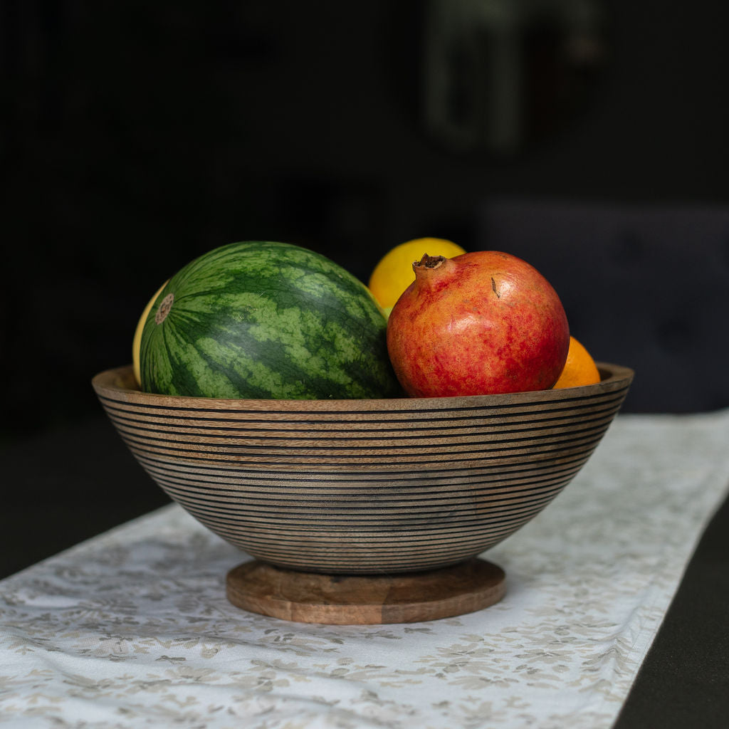 Nimes - Hand-carved Wooden Bowl, with Decorative Base