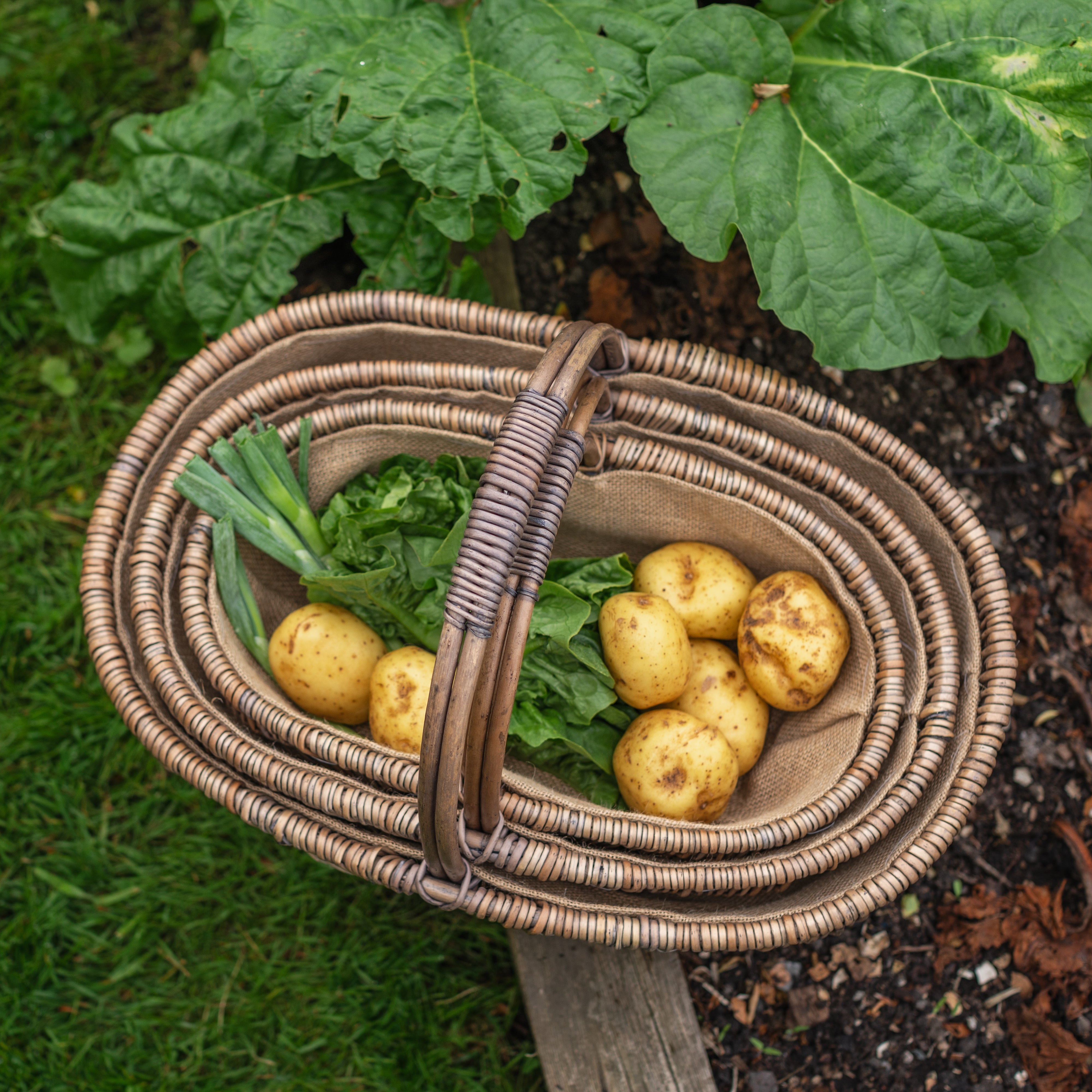 Light Grey Oval Lined Wicker Trug Basket