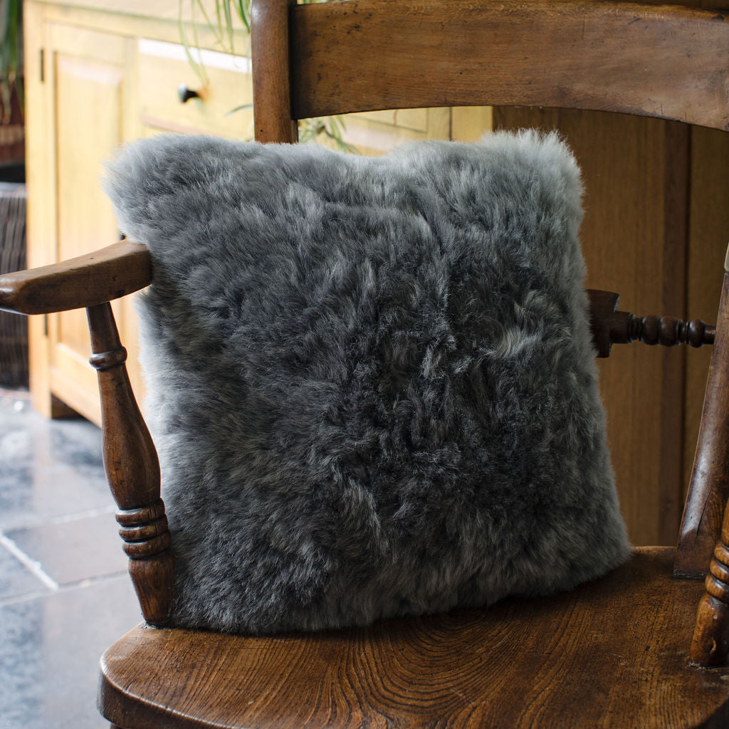 Luxury Icelandic Shorn Sheepskin Cushion with a Cotton Back in Grey
