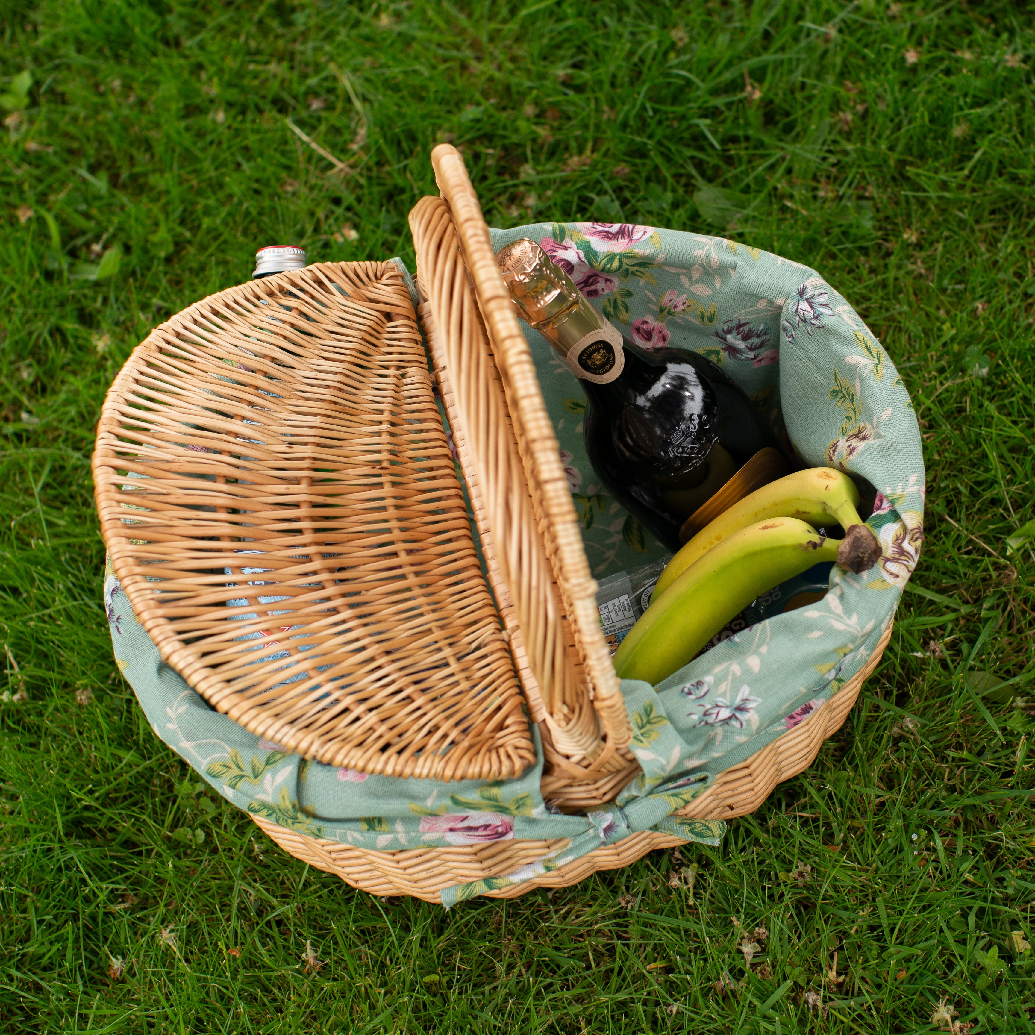 Natural Wicker Oval Picnic Basket with English Rose Lining