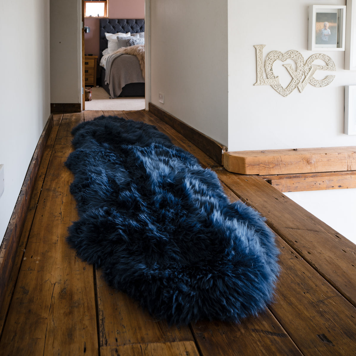 Navy Blue Double Sheepskin Rug (190x65cm) Extra Thick Large Natural Rug ...