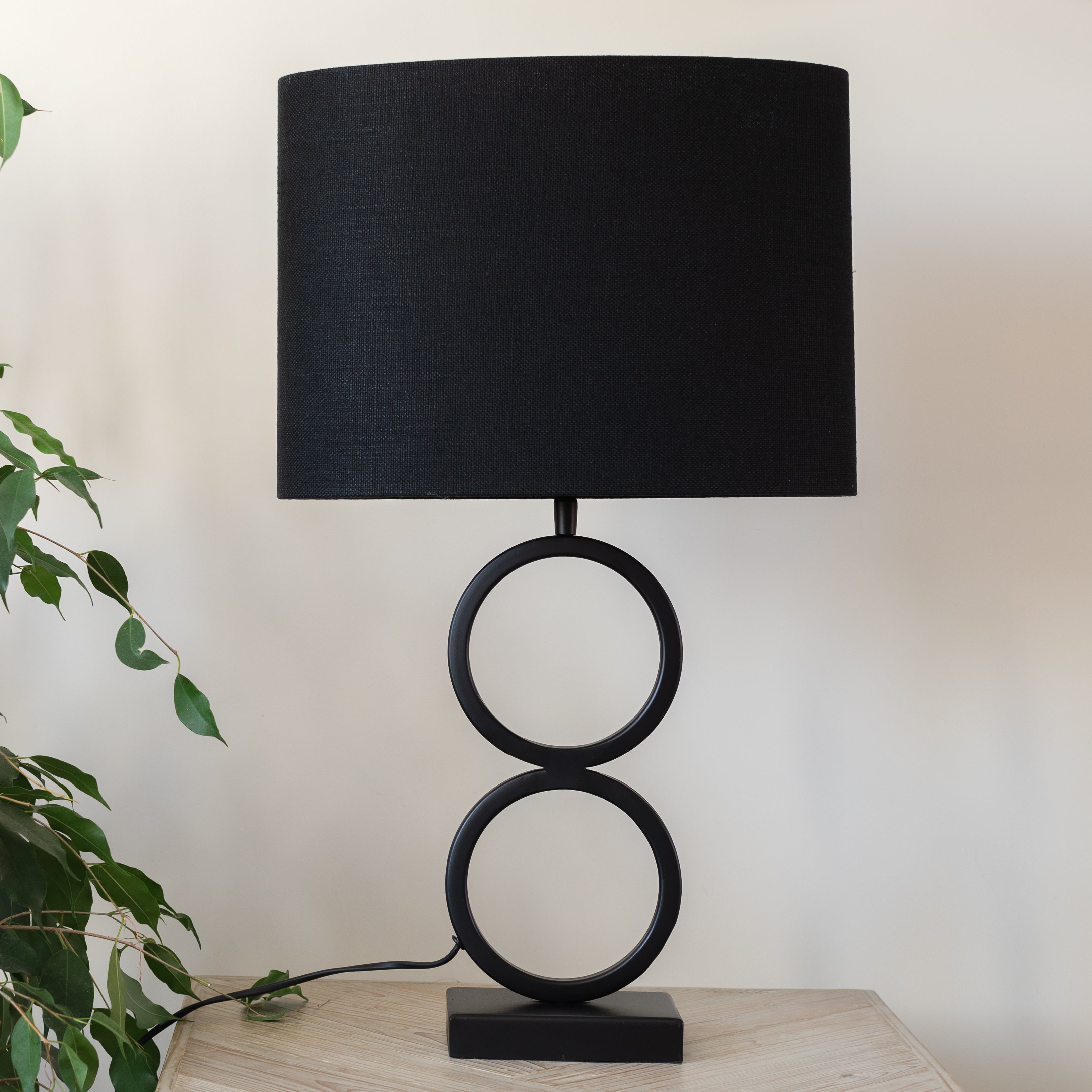 Stelios Curved Black Metal Table Lamp with a Black Linen Shade