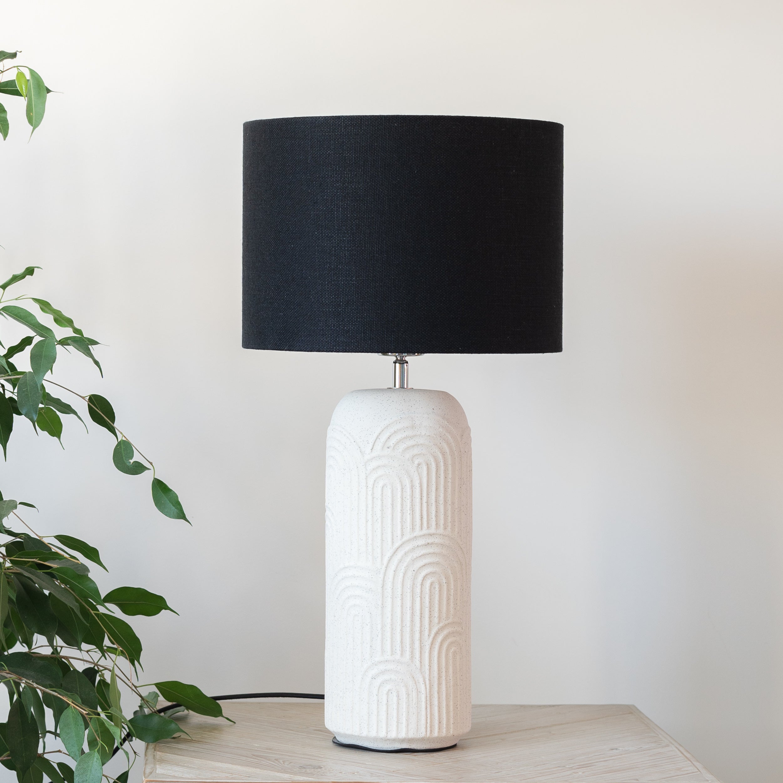 Diego Ceramic Textured Table Lamp with Black Linen Shade