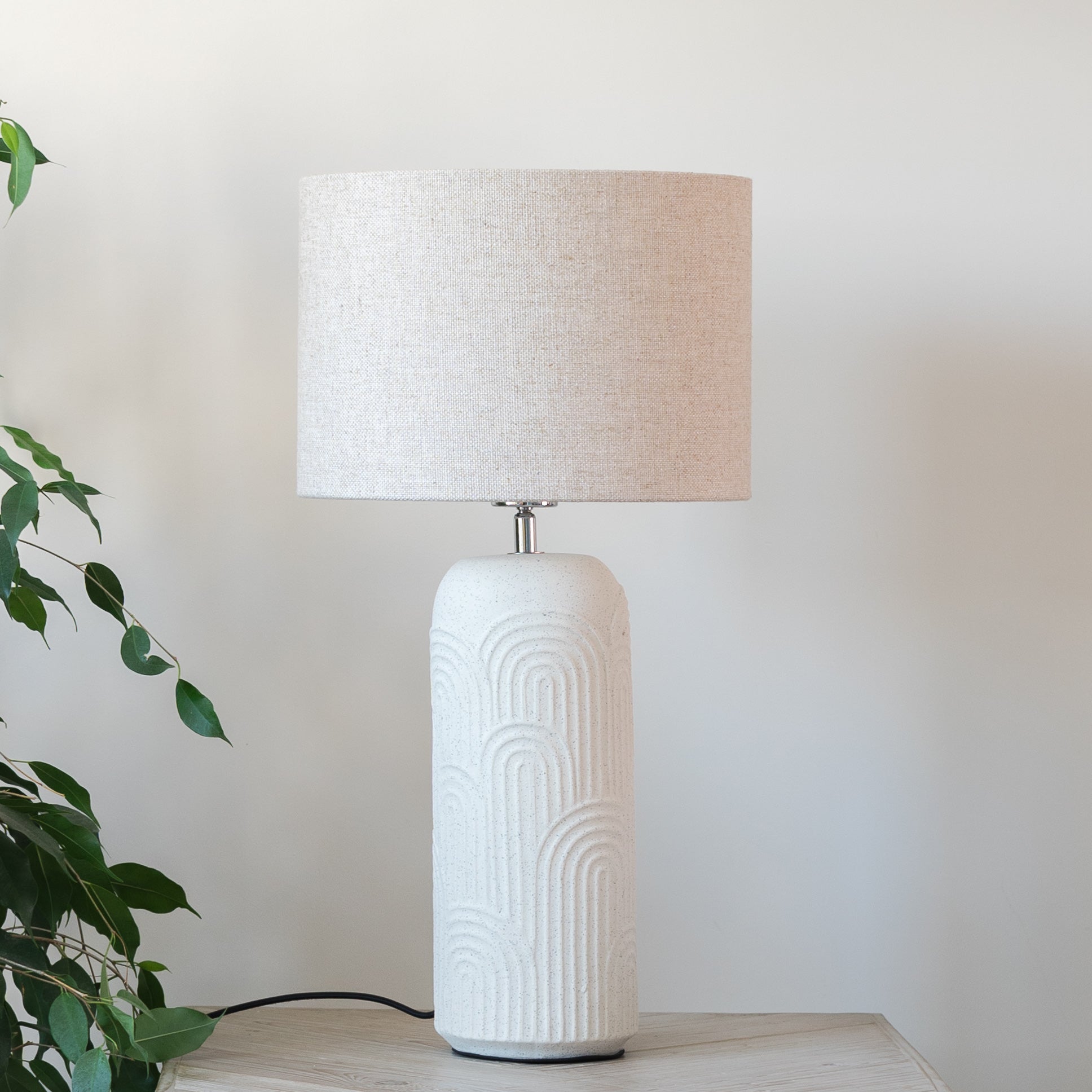 Diego Ceramic Textured Table Lamp with Natural Linen Shade