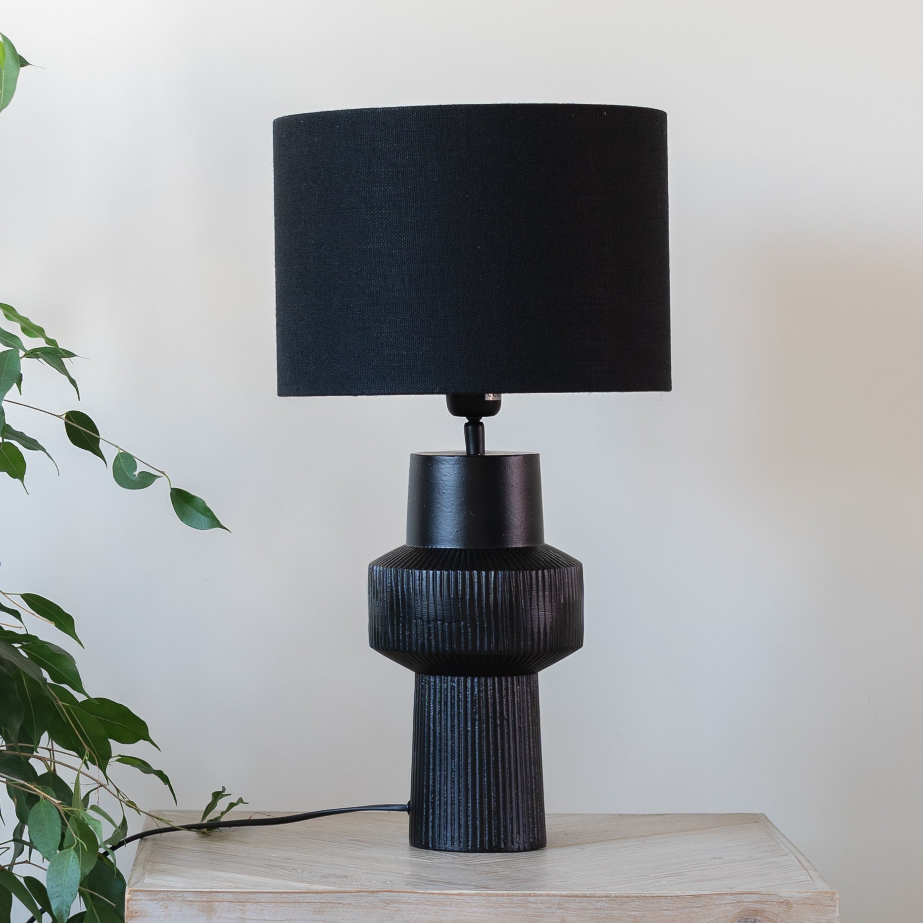 Briska Matt Black Table Lamp with Black Linen Shade