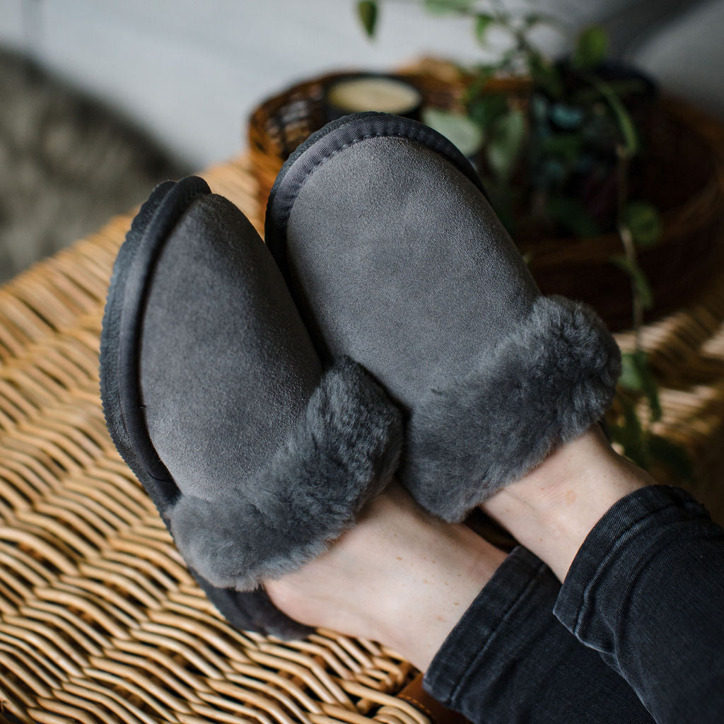 Ladies 'Daisy' Sheepskin Slipper Mule - Grey