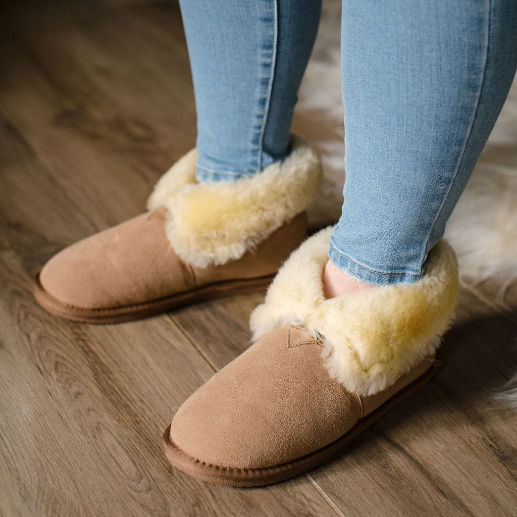 Sheepskin Slipper Boots for Women | Ladies Sheep Skin Moccasin Slippers |  Fuzzy Fur Slippers (US 6 (women) 9.1 inches / 23 cm) : Amazon.ca: Handmade  Products