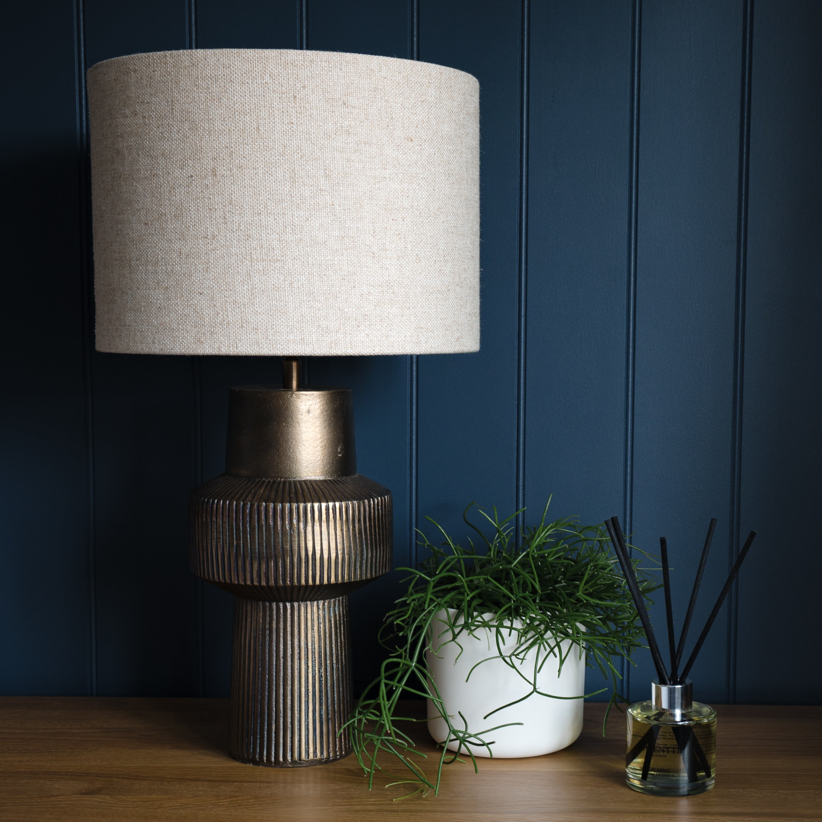 Briska Antique Bronze Table Lamp with Natural Linen Shade