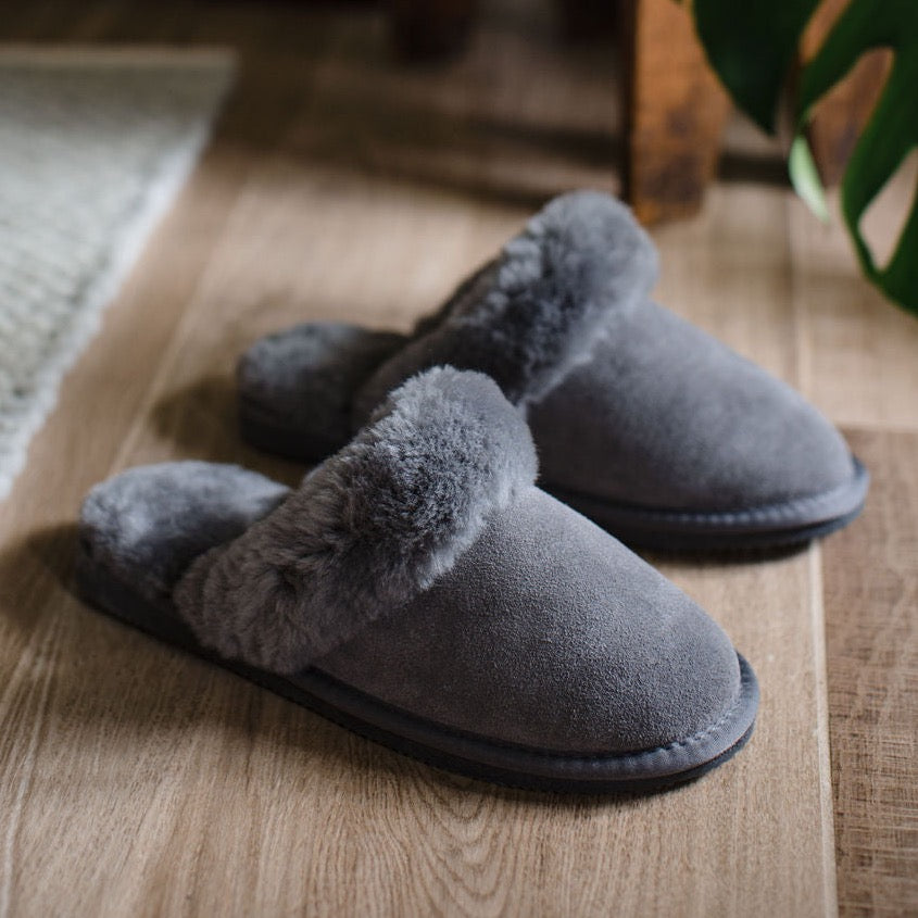 Ladies 'Daisy' Sheepskin Slipper Mule - Grey