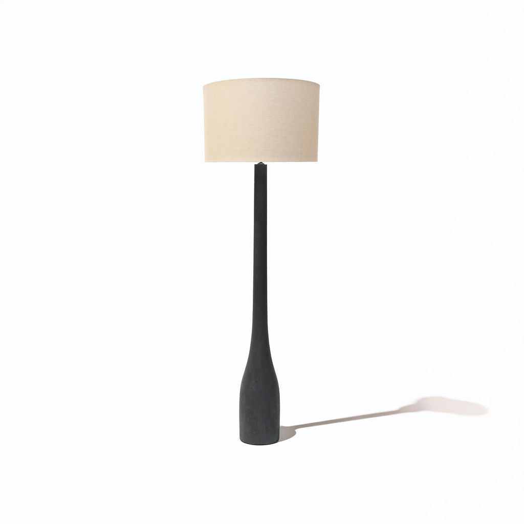 Dulverton, Black Sandblasted Wooden Floor Lamp with Beige Linen Shade