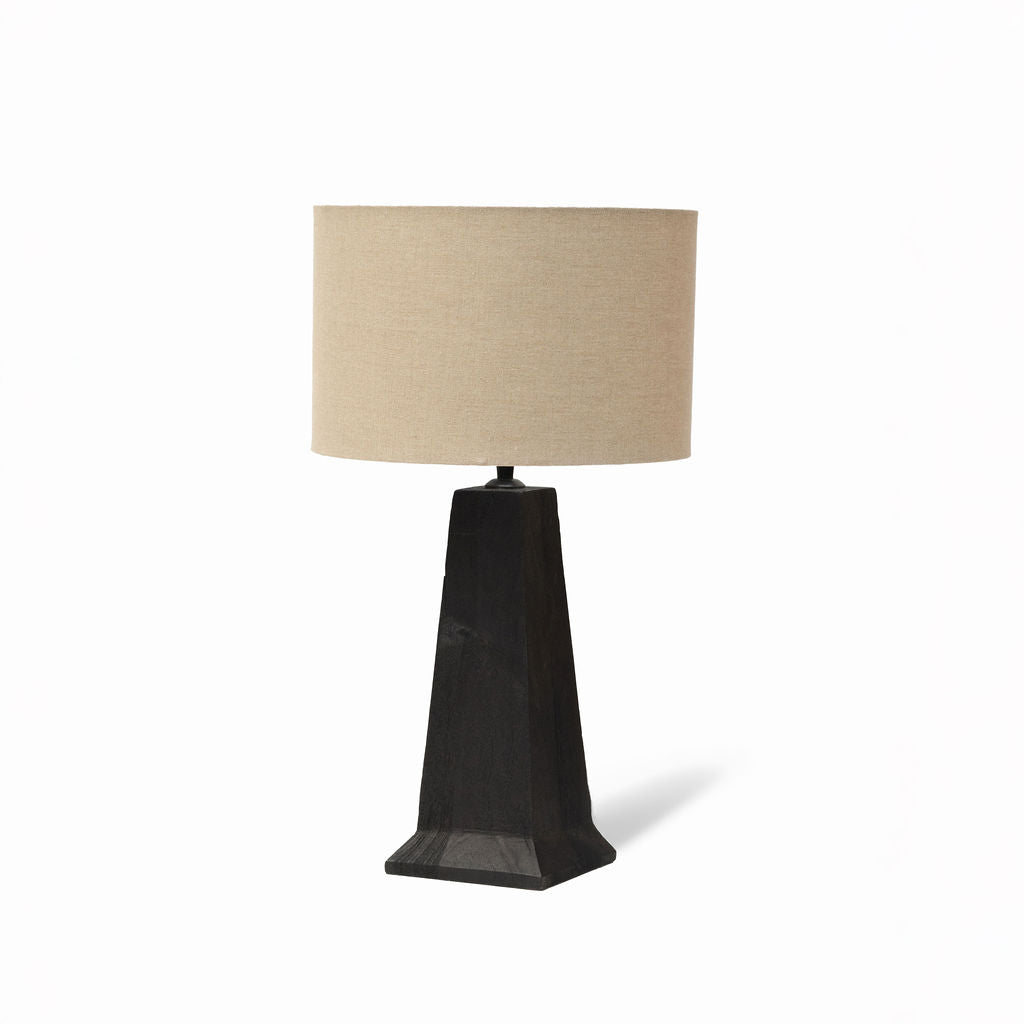 Saltford Medium Black-stained Sandblasted Table Lamp, with Beige Linen Shade