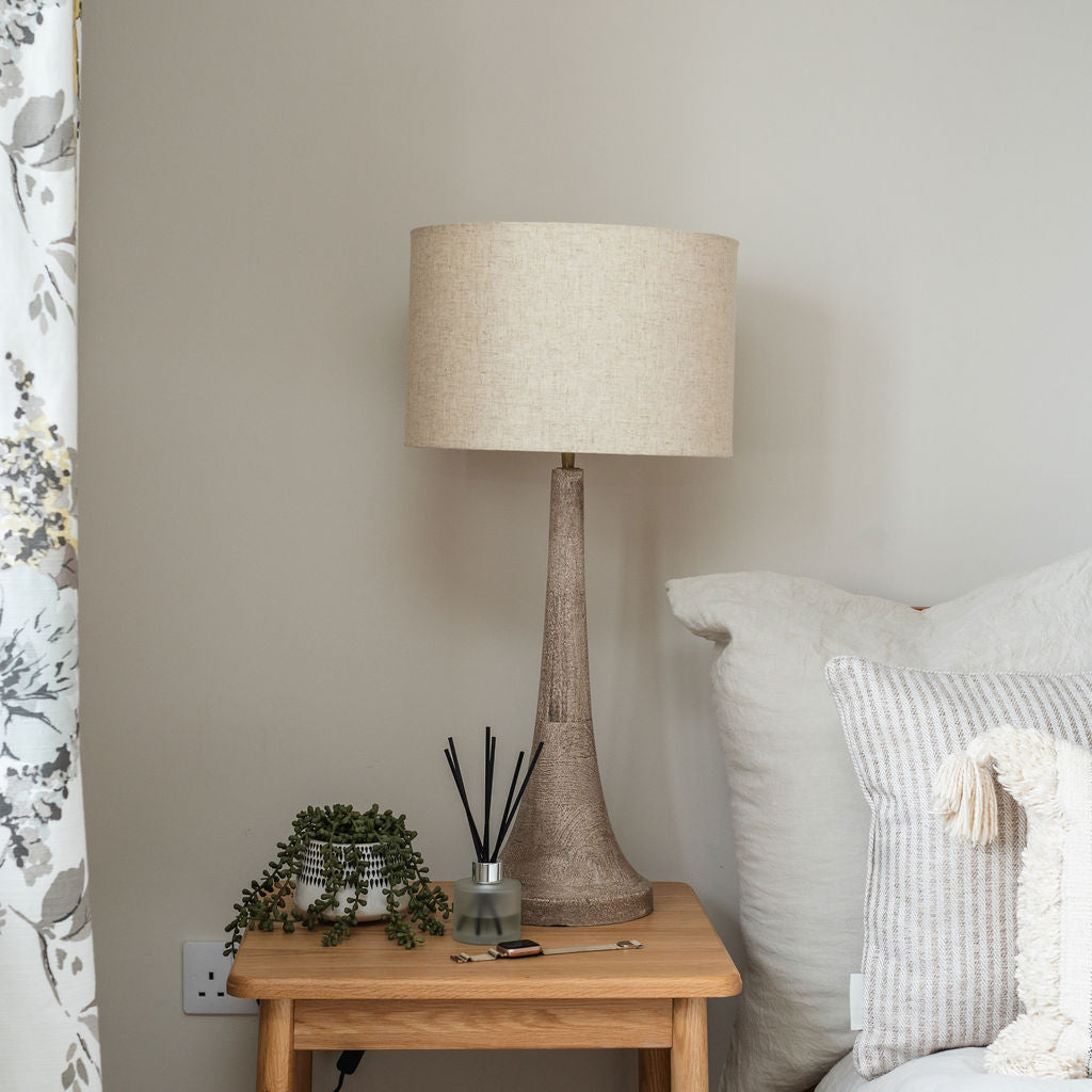 Backwell Sandblasted Medium Table Lamp, with Cream Linen Shade