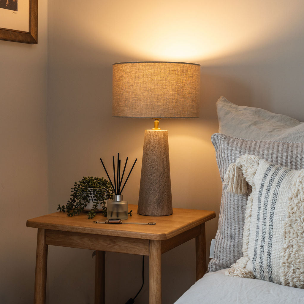 Wrington, Medium Carved Table Lamp with Beige Shade