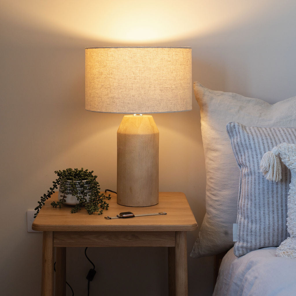 Clifton, Medium Wooden Table Lamp with Cream Linen Shade