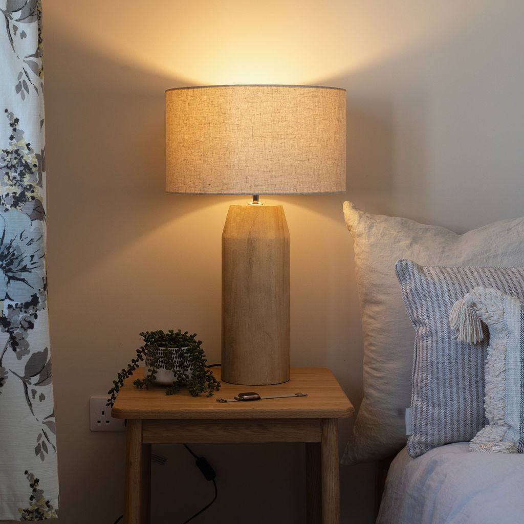 Clifton, Large Wooden Table Lamp with Cream Linen Shade