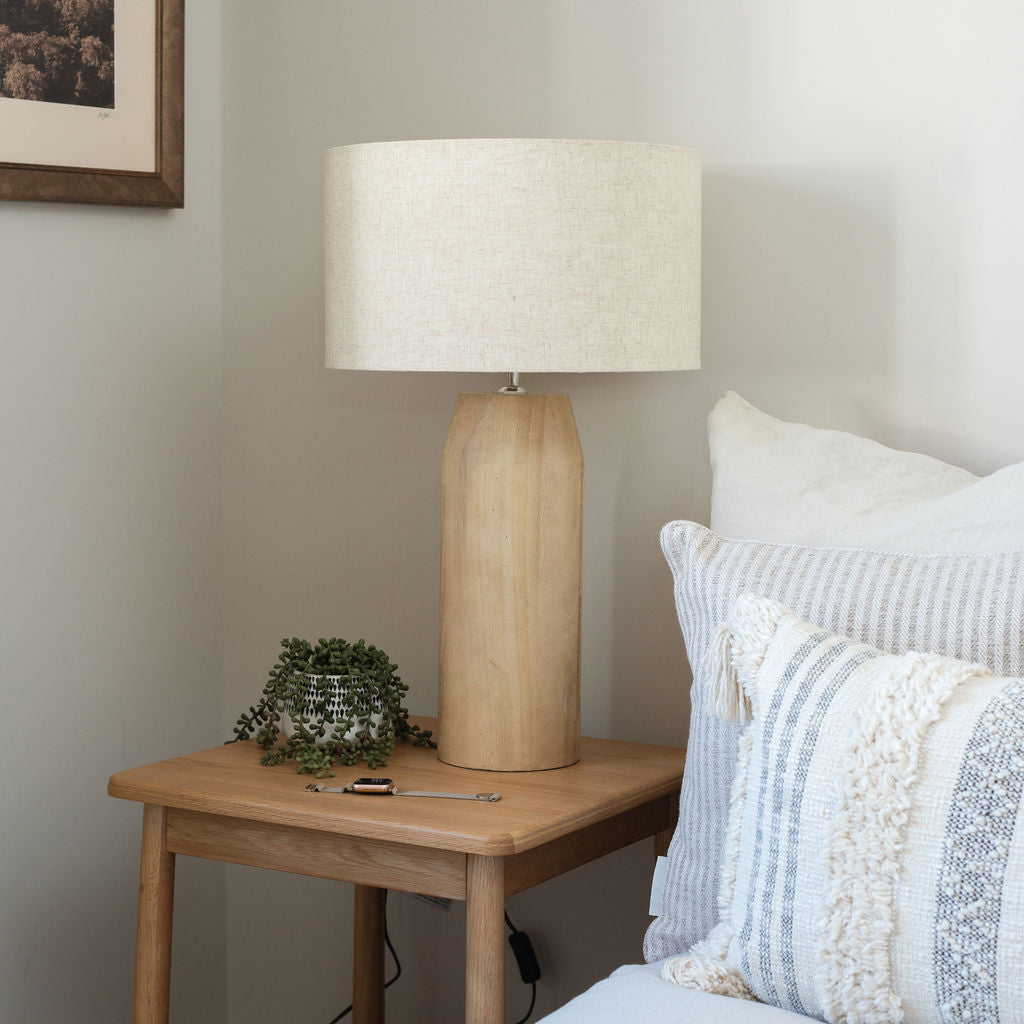 Clifton, Large Wooden Table Lamp with Cream Linen Shade