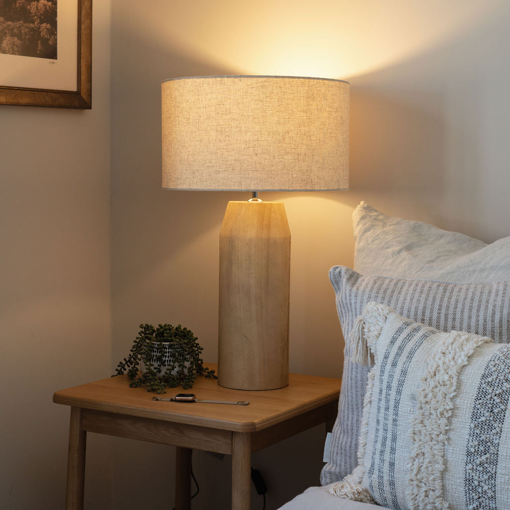 Clifton, Large Wooden Table Lamp with Cream Linen Shade