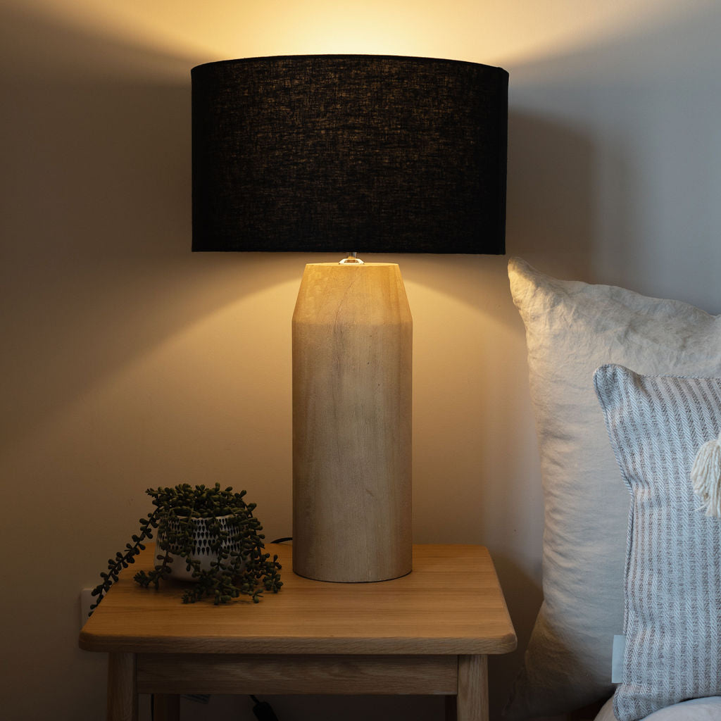 Ashton, Large wooden Table Lamp with Black Shade – Arthur Cameron