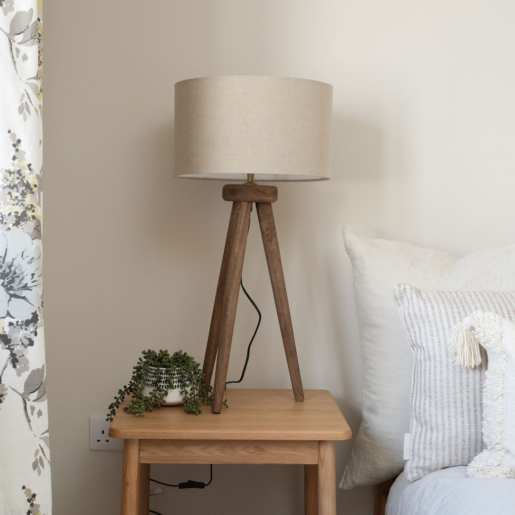 Pill Table Lamp, Hand-Carved Mango Wooden Tri-pod base