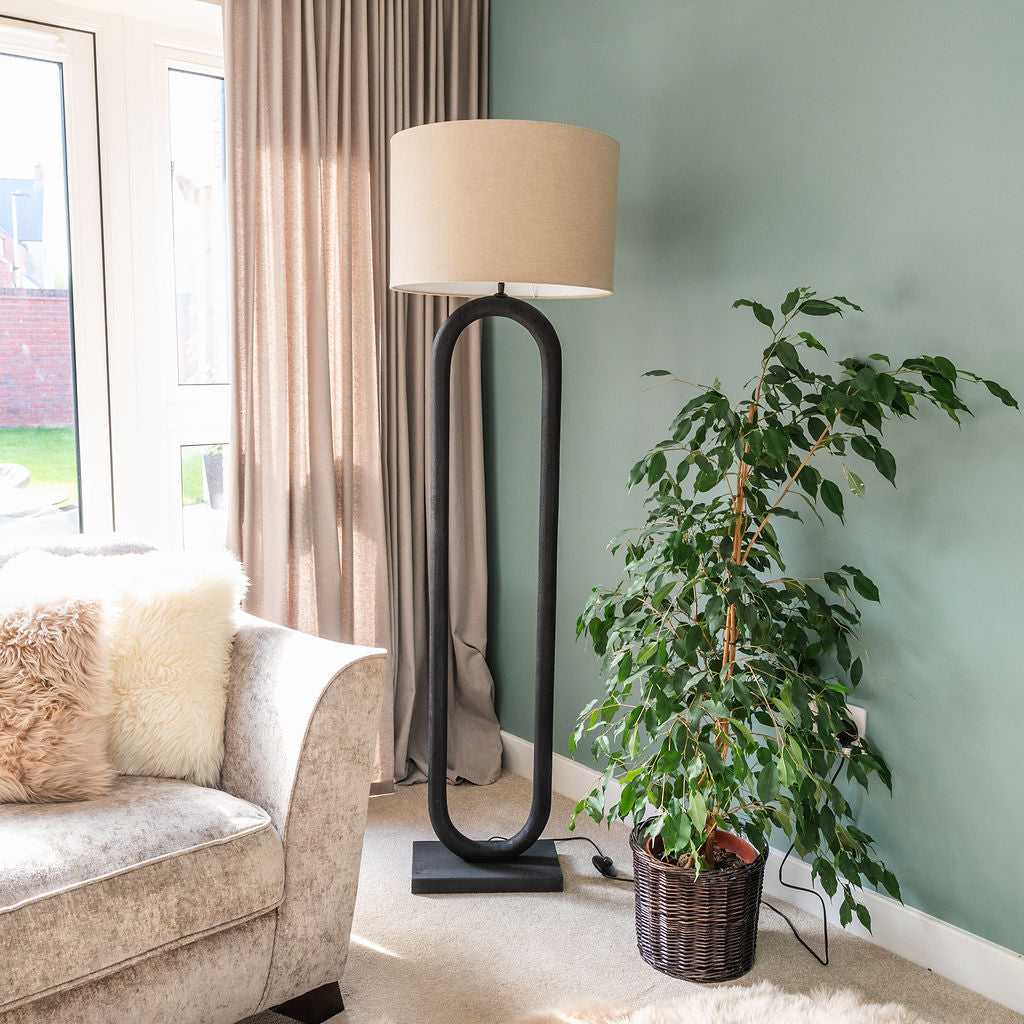 Kelston Floor Lamp, Hand-crafted from Mango Wood, Black Sandblasted