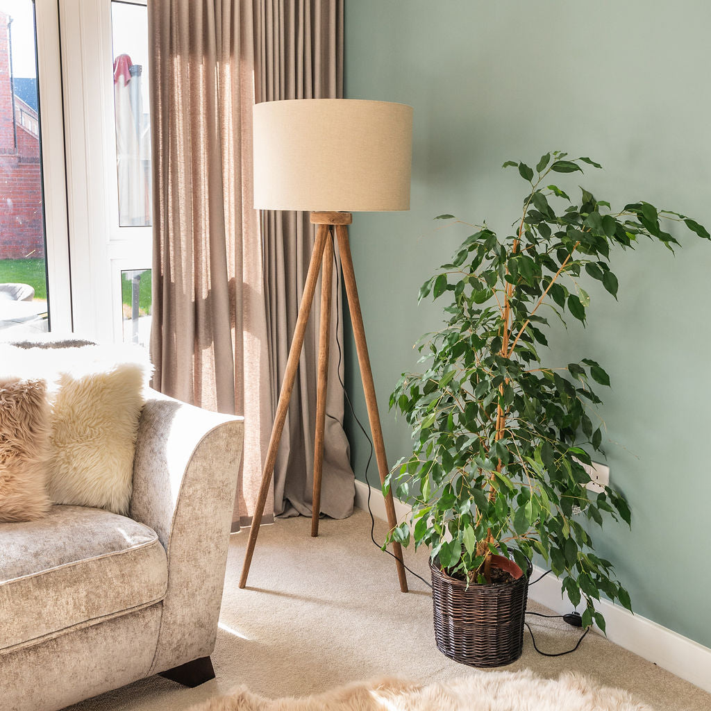 Pill Floor Lamp, with Hand-carved Mango Wooden Tri-pod base