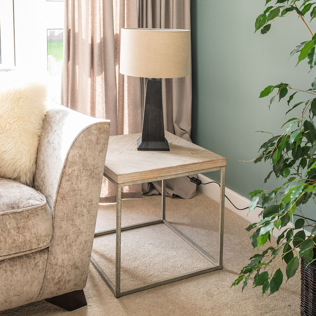 Saltford Large Black-stained Sandblasted Table Lamp, with Beige Linen Shade