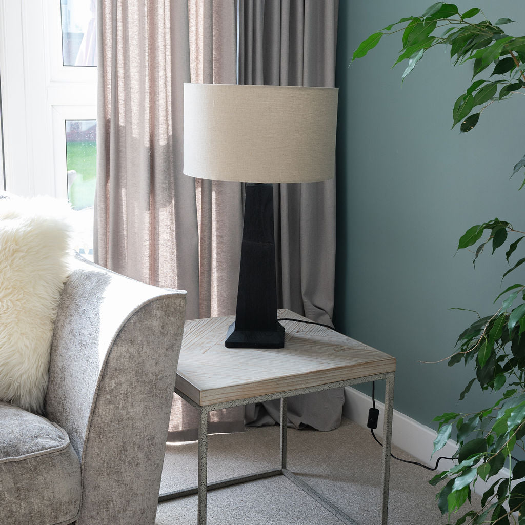 Saltford Large Black-stained Sandblasted Table Lamp, with Beige Linen Shade