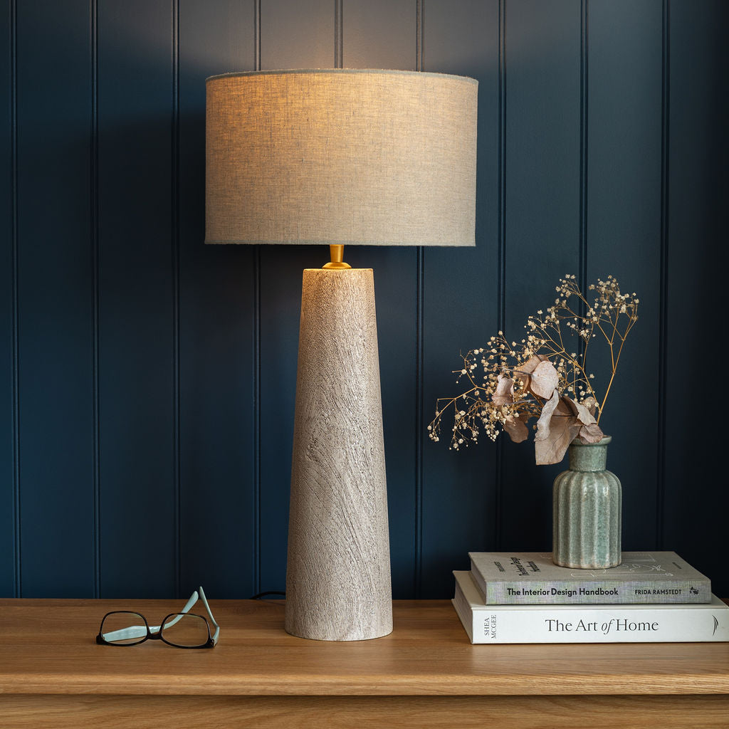 Wrington, Large Carved Table Lamp, with Beige Shade