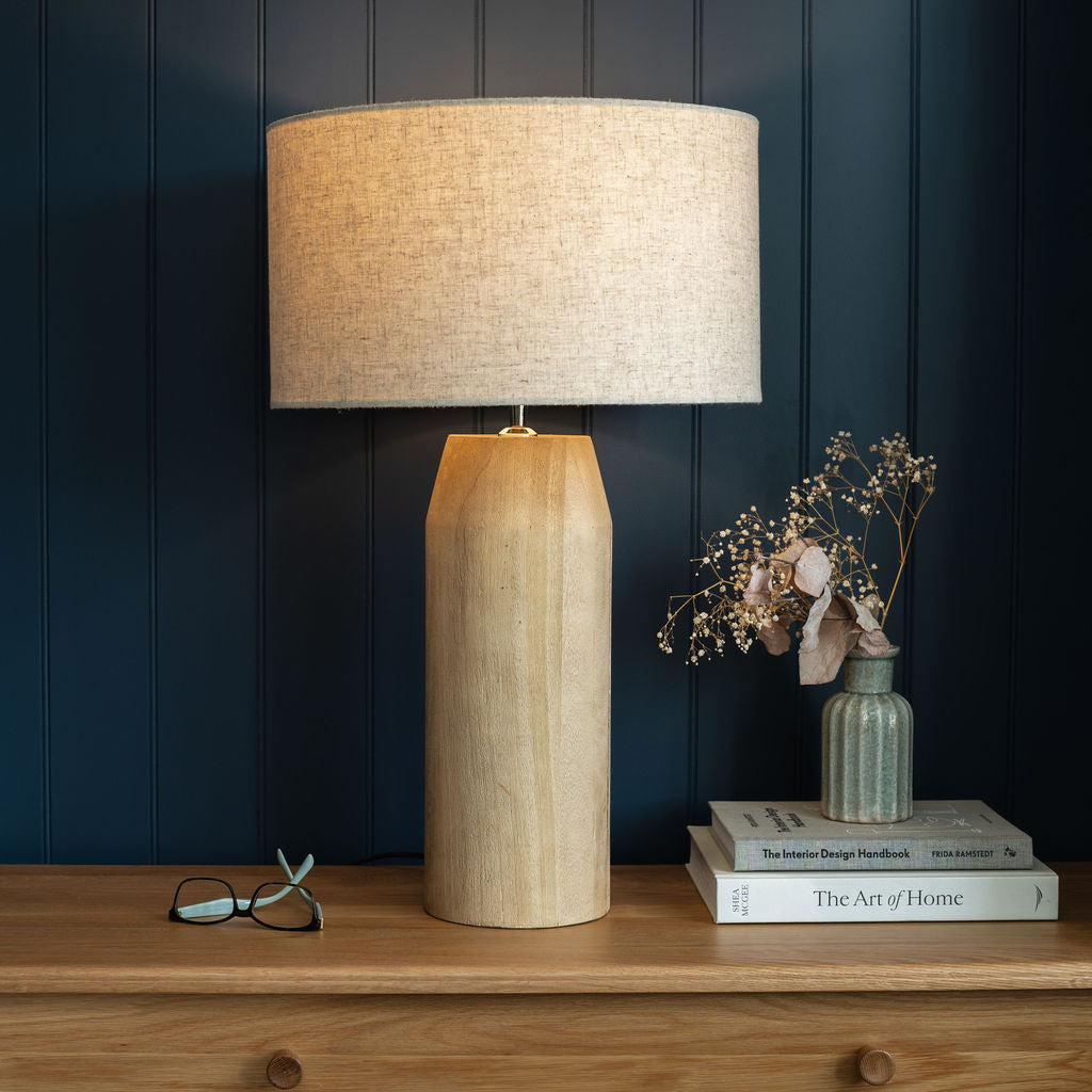 Clifton, Large Wooden Table Lamp with Cream Linen Shade