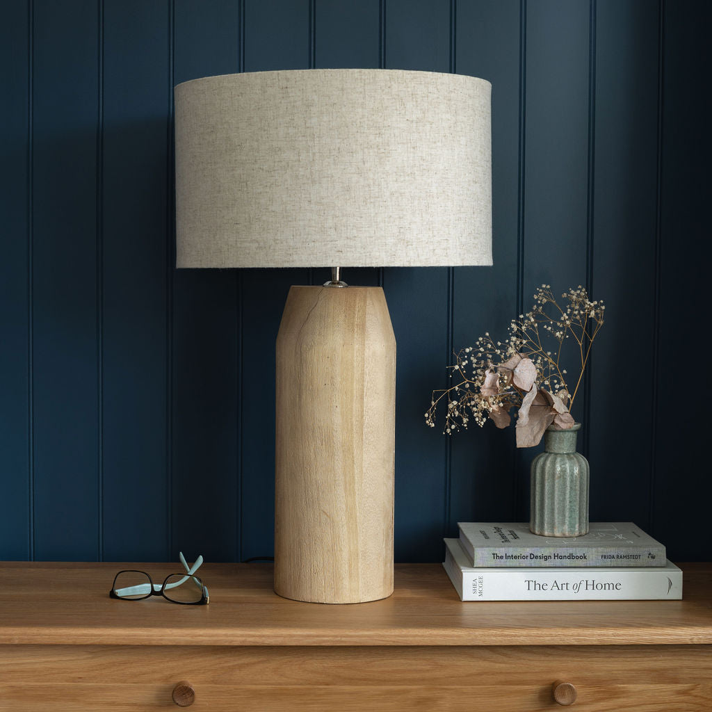 Clifton, Large Wooden Table Lamp with Cream Linen Shade