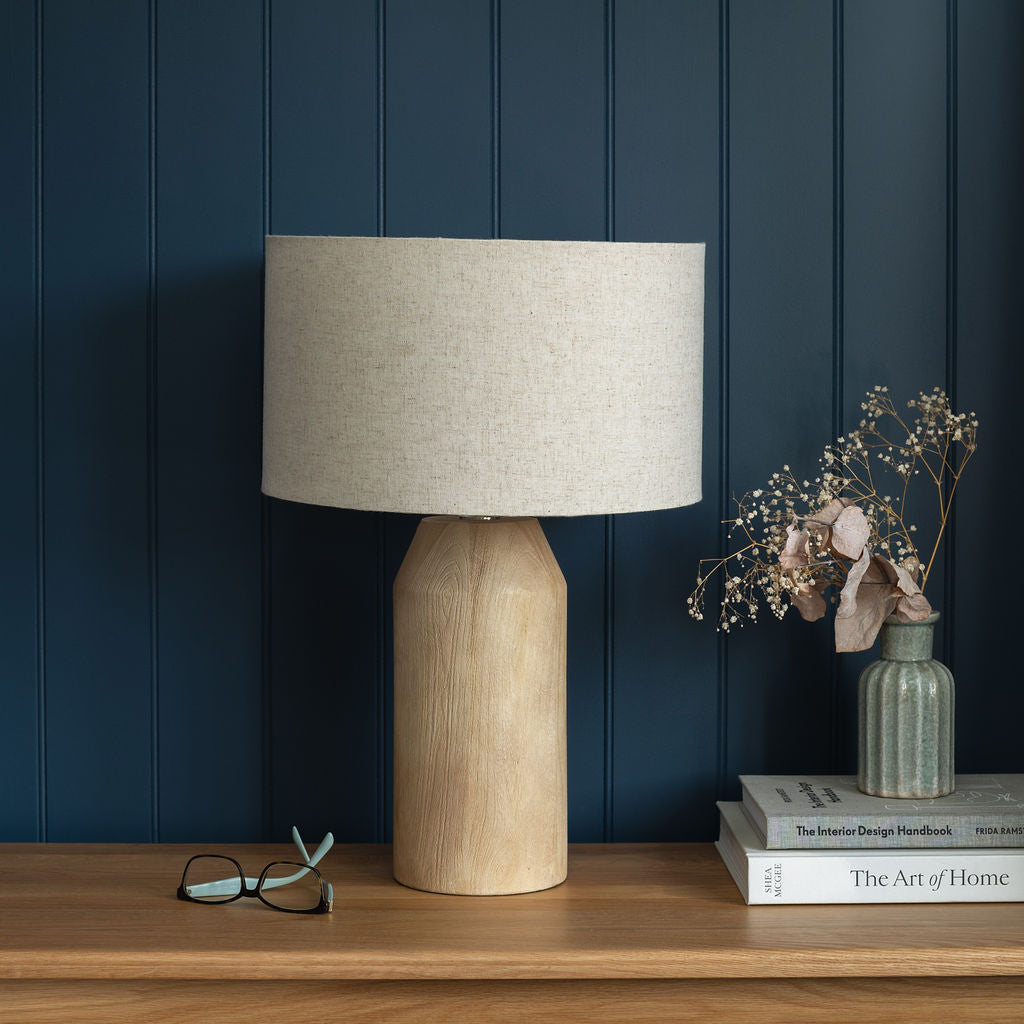 Clifton, Medium Wooden Table Lamp with Cream Linen Shade