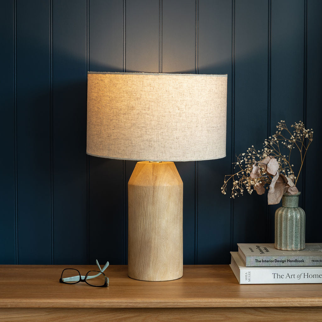 Clifton, Medium Wooden Table Lamp with Cream Linen Shade