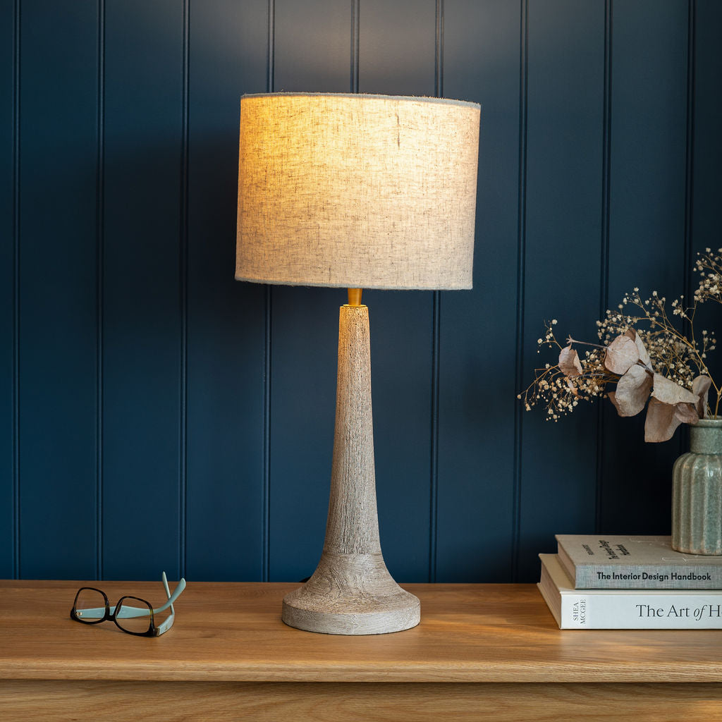 Backwell Sandblasted Small Table Lamp, with Cream Linen Shade