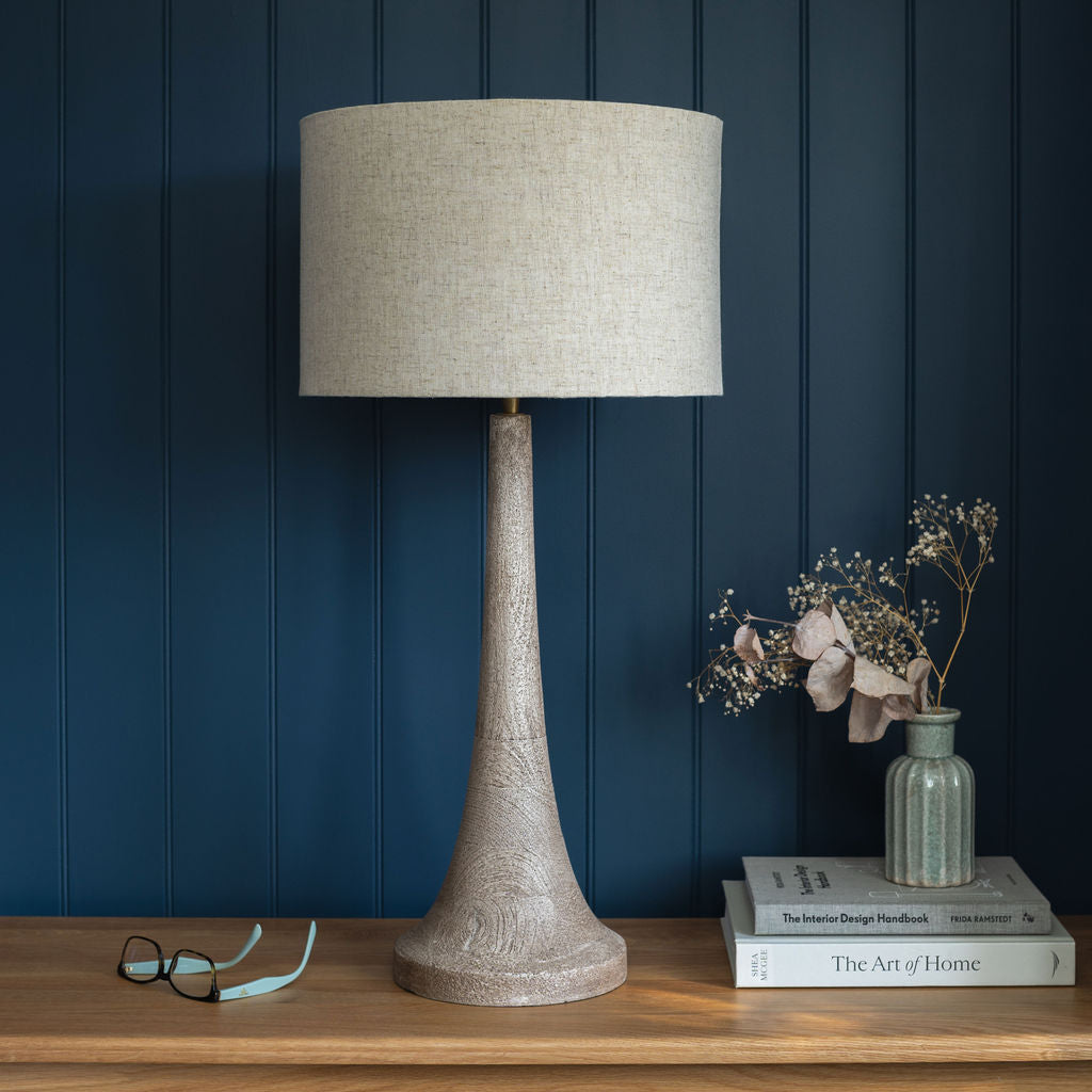 Backwell Sandblasted Medium Table Lamp, with Cream Linen Shade