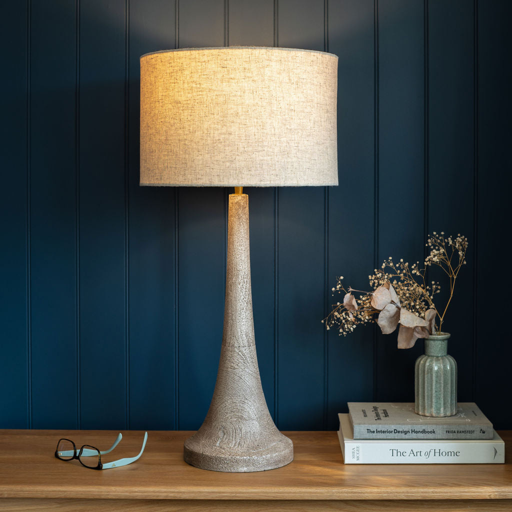 Backwell Sandblasted Medium Table Lamp, with Cream Linen Shade