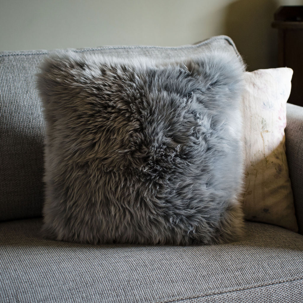 Light Grey Sheepskin Cushion Cover