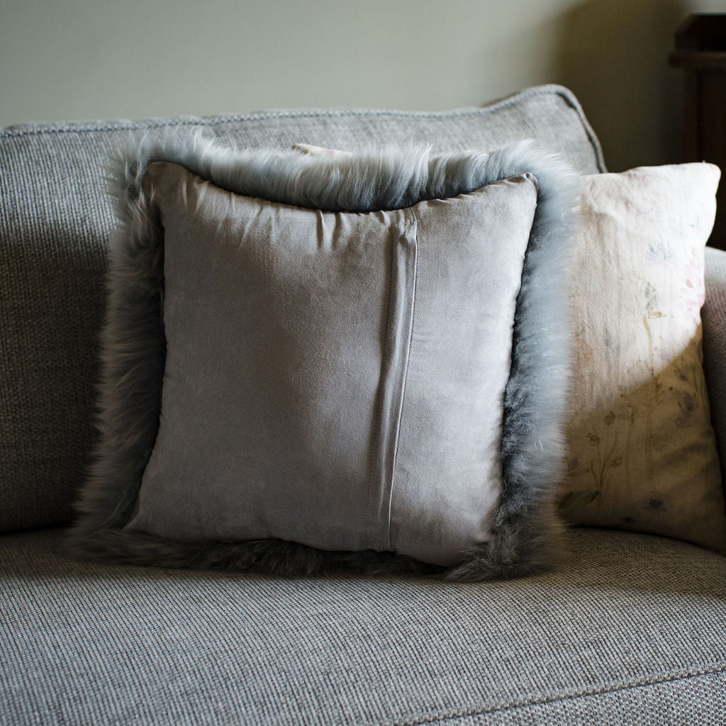 Light Grey Sheepskin Cushion Cover