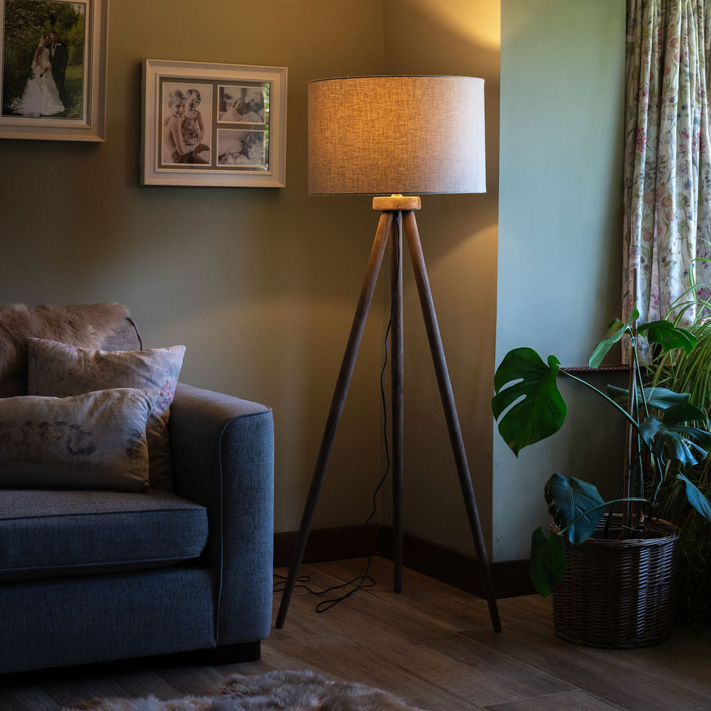 Pill Floor Lamp, with Hand-carved Mango Wooden Tri-pod base