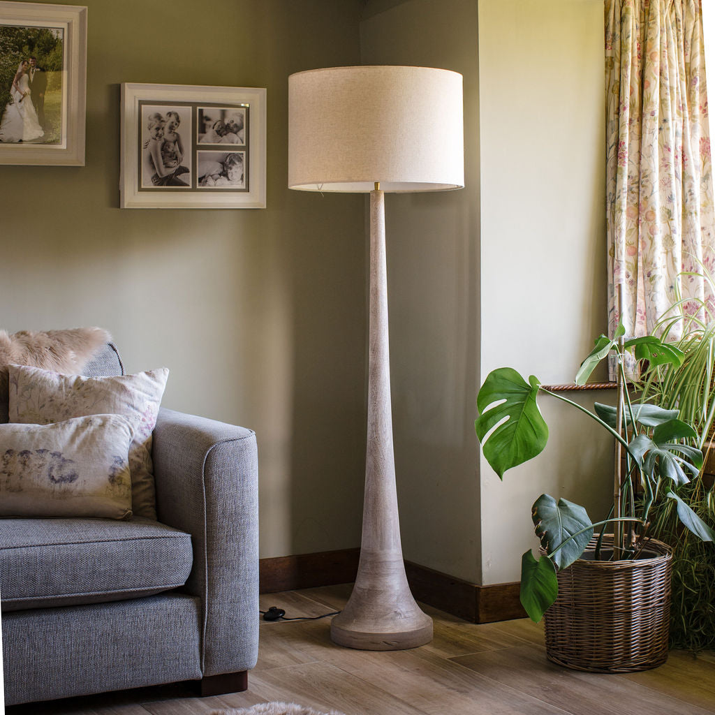 Backwell Sandblasted Floor Lamp, with Cream Linen Shade