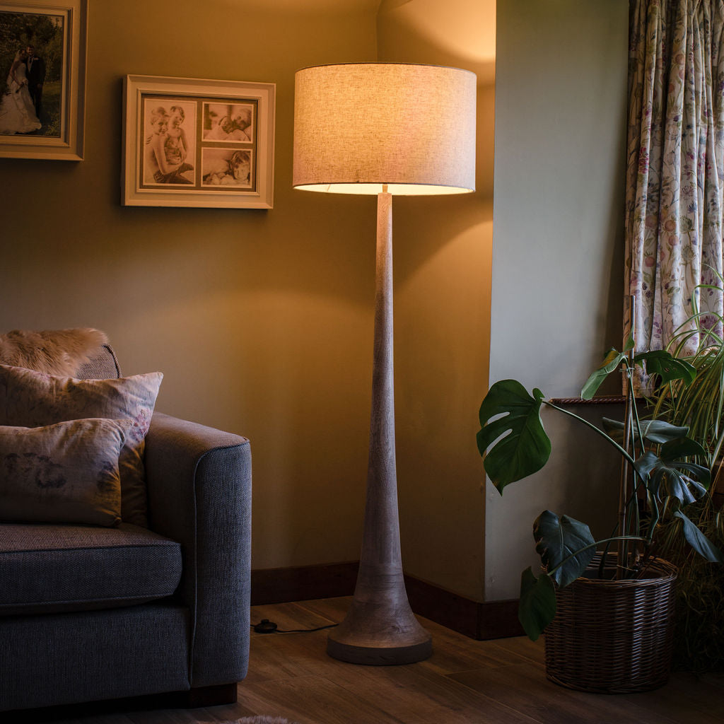 Backwell Sandblasted Floor Lamp, with Cream Linen Shade