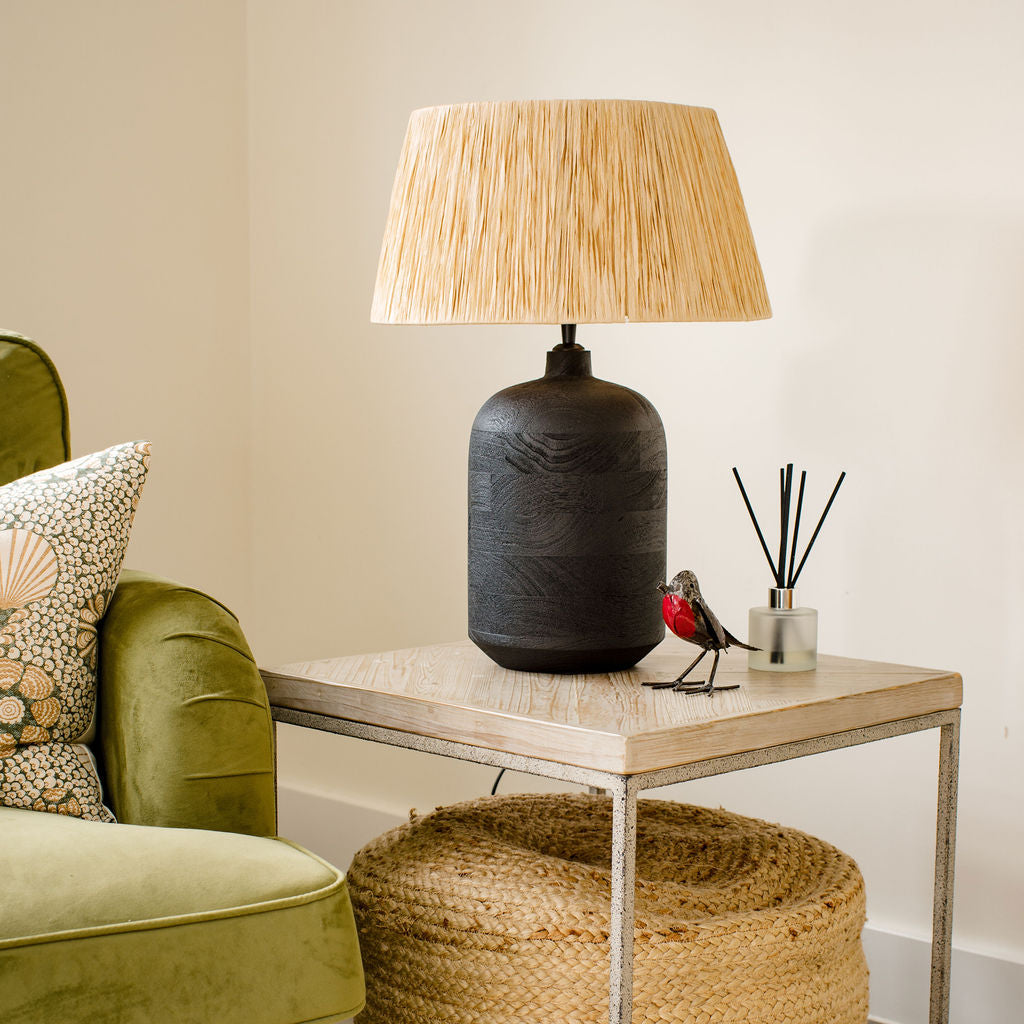 Easton, Black Sandblasted Large Table Lamp with Raffia Shade