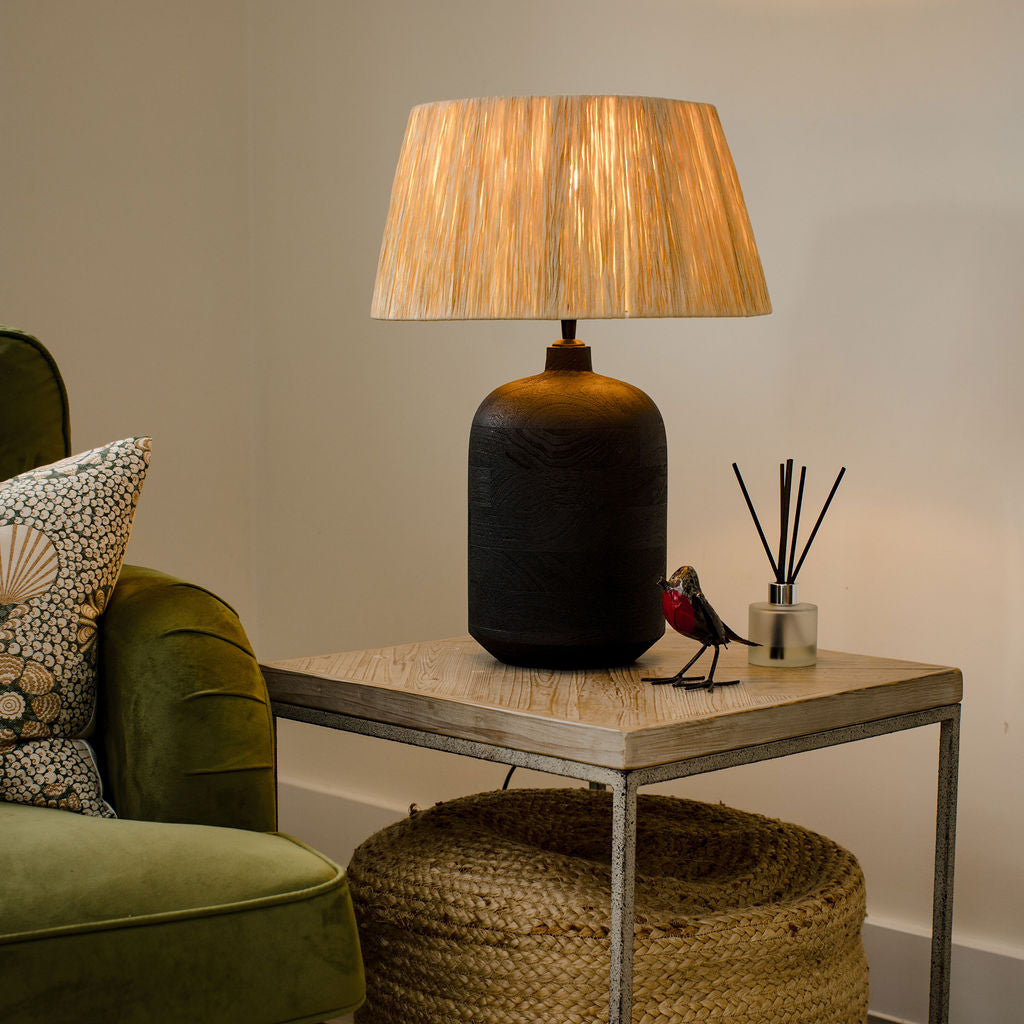 Easton, Black Sandblasted Large Table Lamp with Raffia Shade