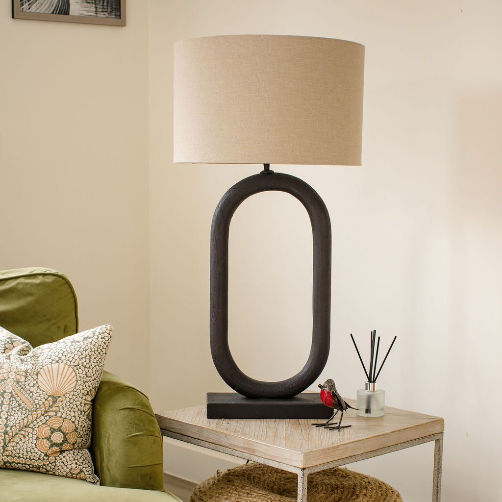 Kelston Table Lamp, Large, Hand-crafted from Mango Wood, Black Sandblasted