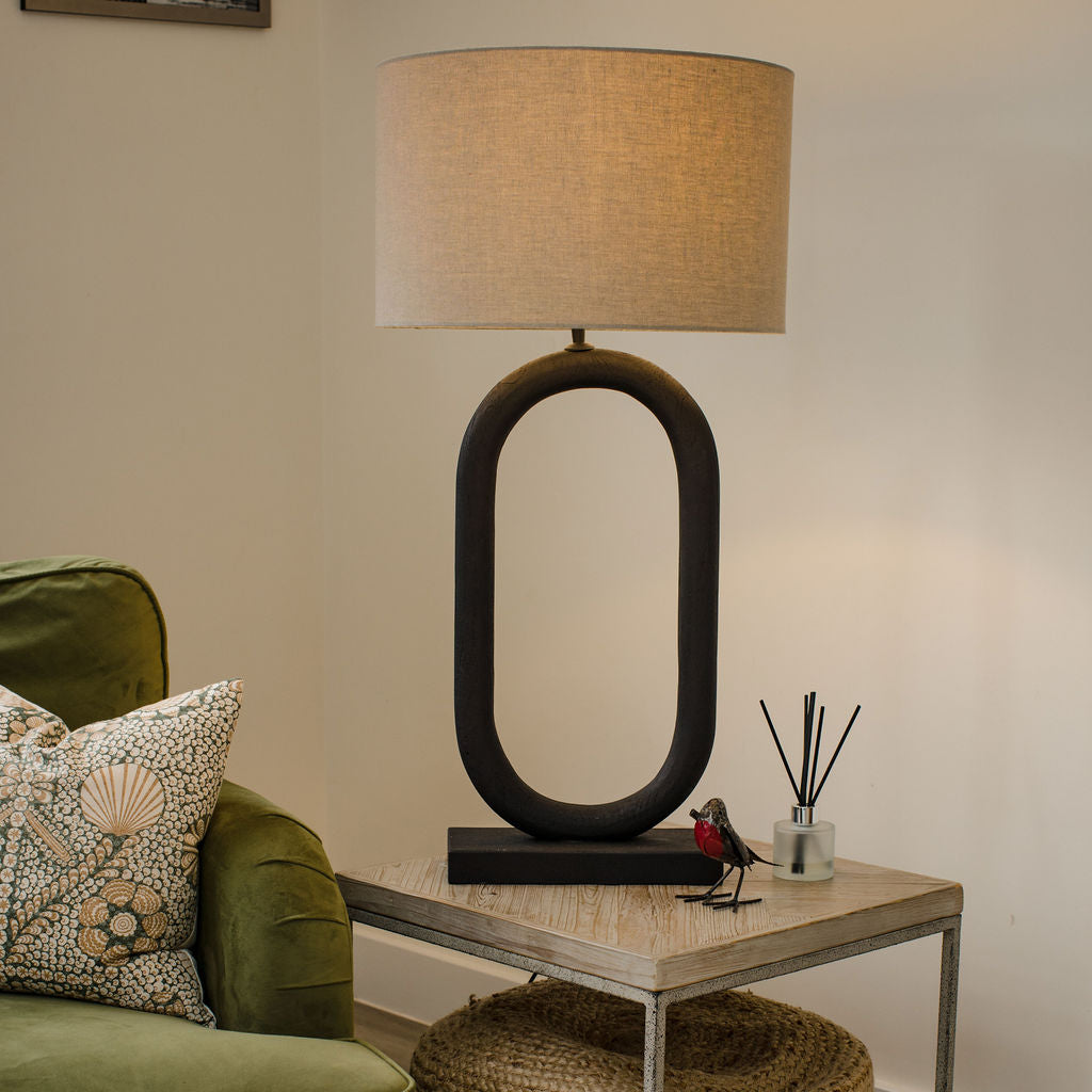 Kelston Table Lamp, Large, Hand-crafted from Mango Wood, Black Sandblasted