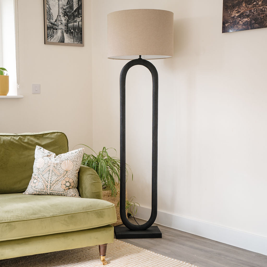 Kelston Floor Lamp, Hand-crafted from Mango Wood, Black Sandblasted