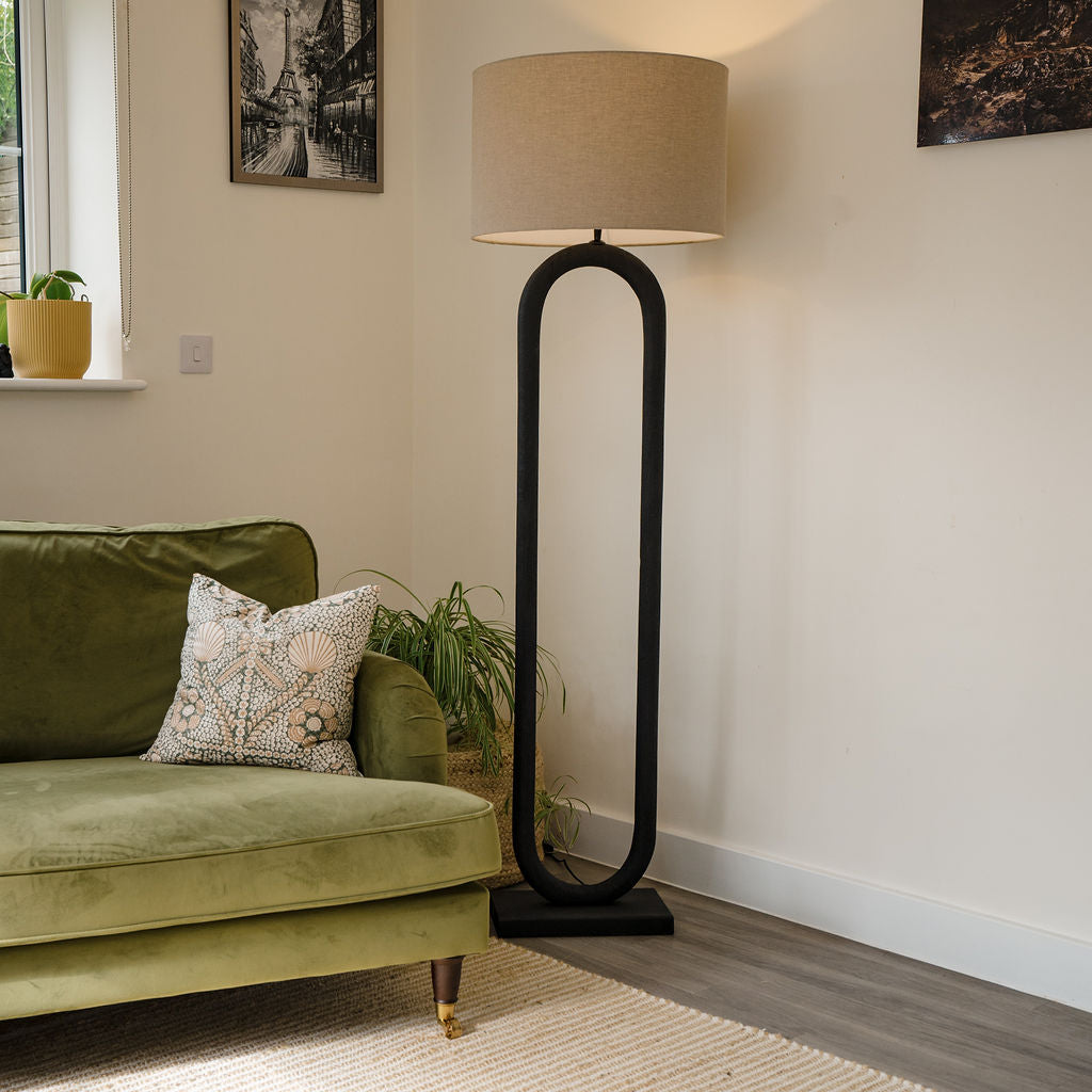 Kelston Floor Lamp, Hand-crafted from Mango Wood, Black Sandblasted