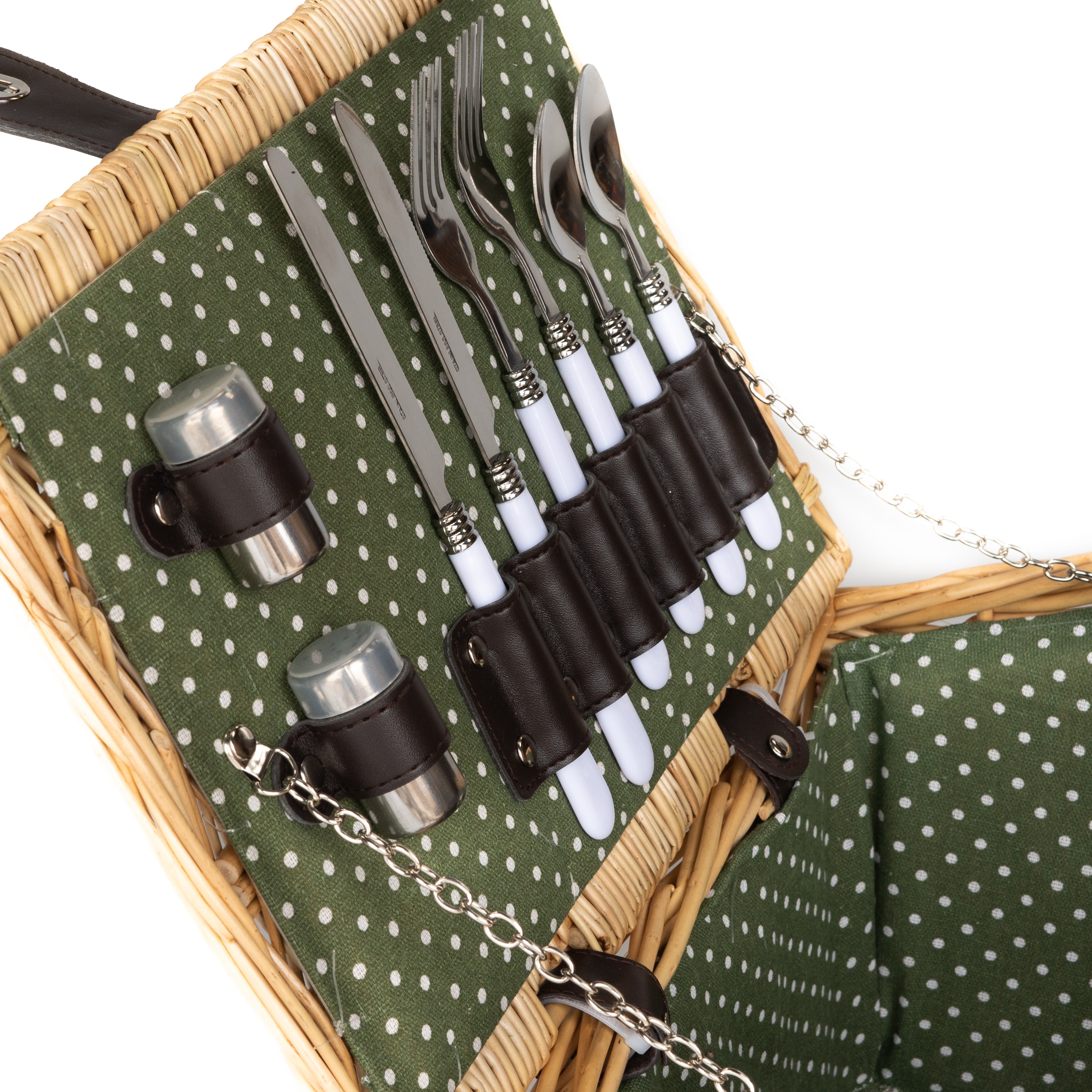 Deluxe Wicker Green Polka Dot Lining 4 Person Picnic Basket
