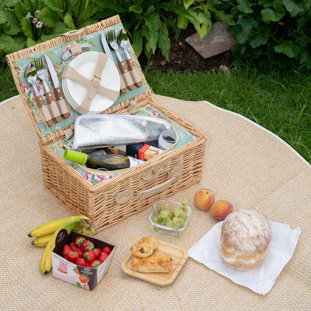 Deluxe Wicker English Rose 4 Person Picnic Basket