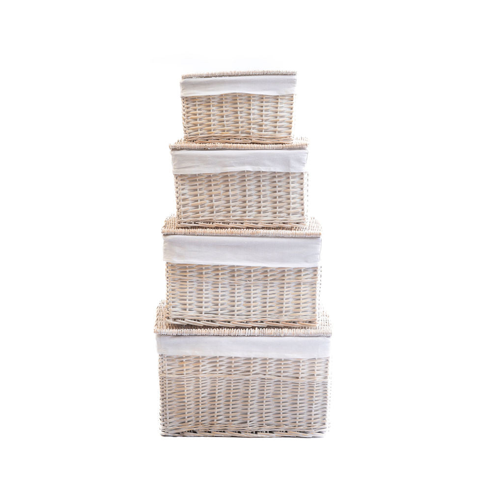 White Wash Lined Wicker Storage Basket
