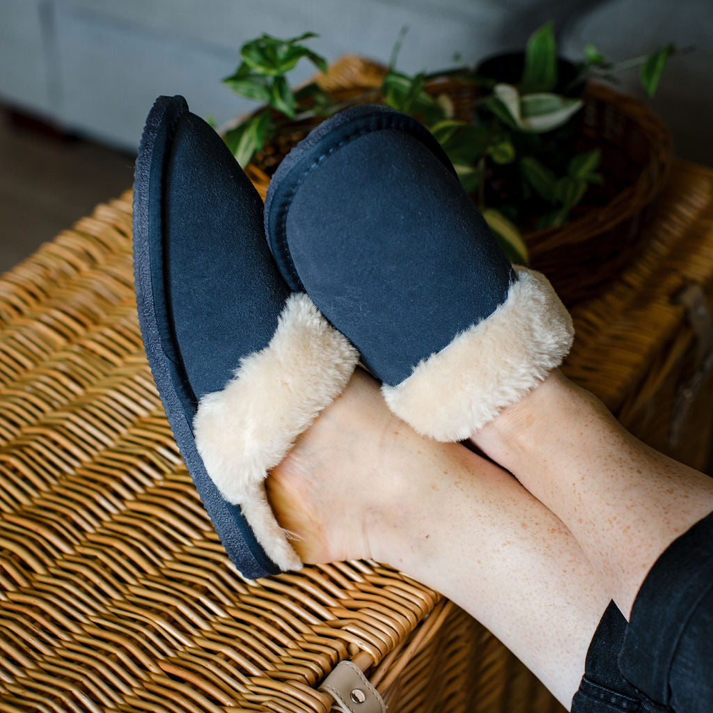 Ladies 'Luna' Lambswool Lined Slipper Mule - Navy